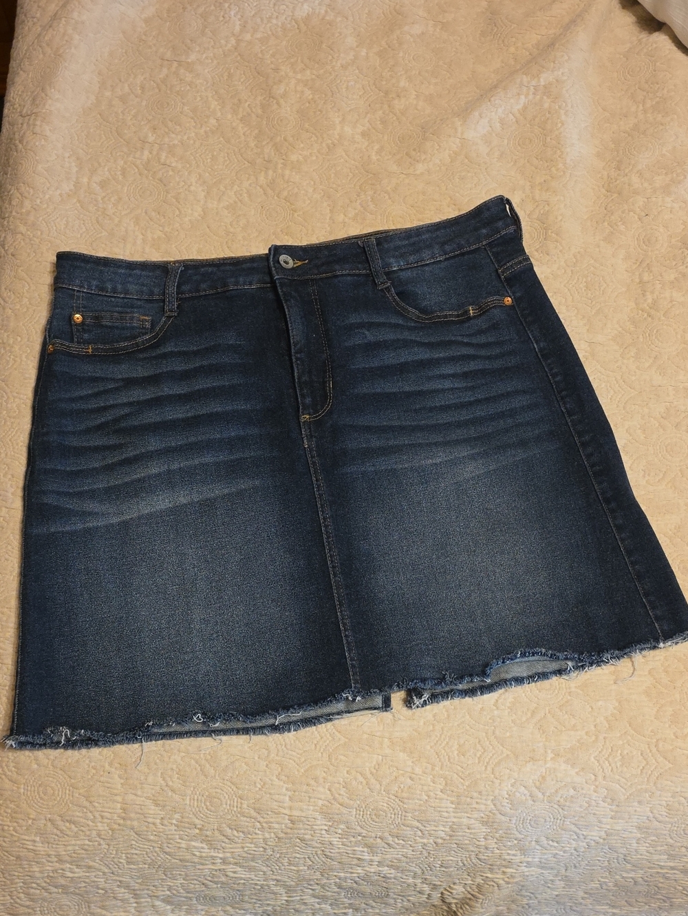 Wallflower Dark Blue Denim Mini Skirt with Frayed Hem - Picture 1 of 5